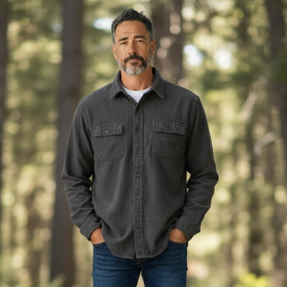 LL Bean Mens XXL 2XL Gray Chamois Flannel Long Sleeve Button Up Shirt Vintage